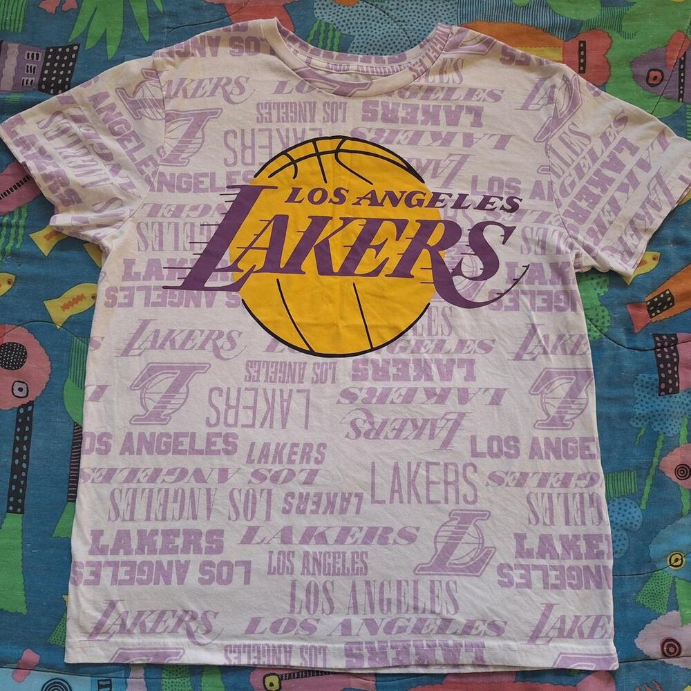 Los Angeles Lakers NBA All Over Print T Shirt Purple Gold Men's L
